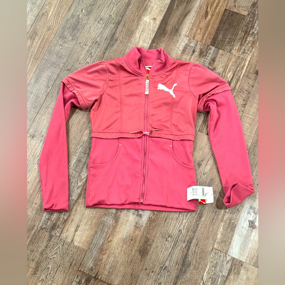 New With Tags Girls XL Puma Fitted Athletic Sports Jacket Mauve Warm Pockets
